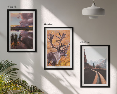Lot de 3 tableaux pour salon Paysages de montagne avec des rennes