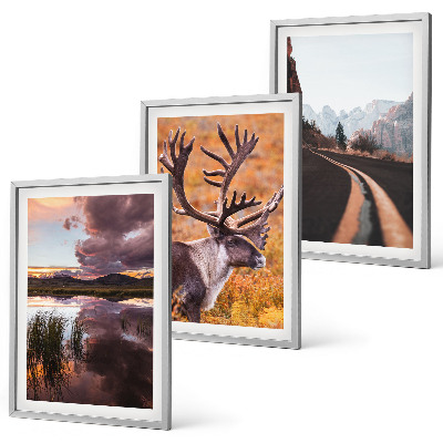 Lot de 3 tableaux pour salon Paysages de montagne avec des rennes