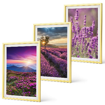 Lot de 3 tableaux pour salon Coucher de soleil sur les champs de lavande