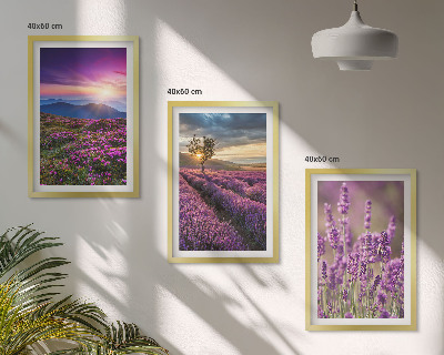 Lot de 3 tableaux pour salon Coucher de soleil sur les champs de lavande