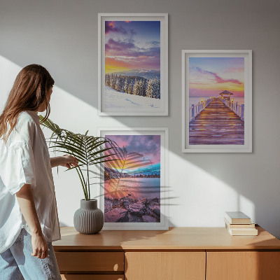 Cadre photo mural Paysage de lac de montagne en hiver