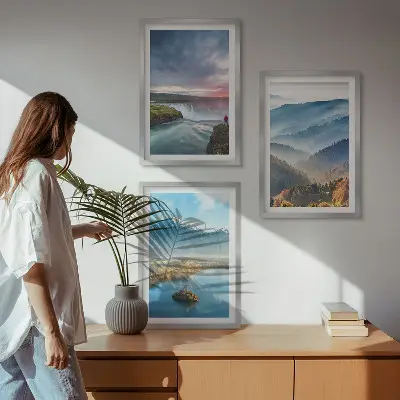 Lot de 3 tableaux pour salon représentant des paysages de montagnes avec des cascades