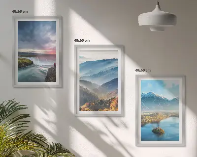 Lot de 3 tableaux pour salon représentant des paysages de montagnes avec des cascades