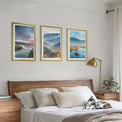 Lot de 3 tableaux pour salon représentant des paysages de montagnes avec des cascades