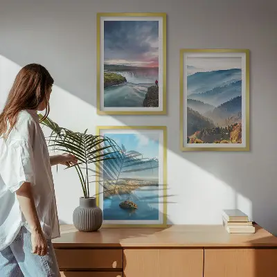 Lot de 3 tableaux pour salon représentant des paysages de montagnes avec des cascades