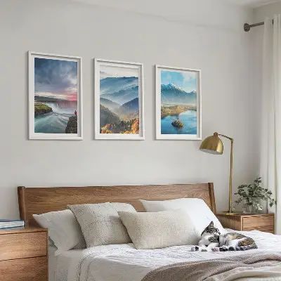 Lot de 3 tableaux pour salon représentant des paysages de montagnes avec des cascades