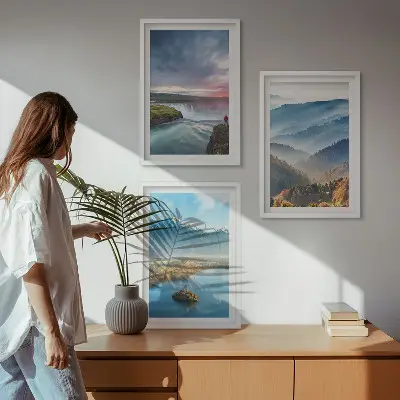 Lot de 3 tableaux pour salon représentant des paysages de montagnes avec des cascades