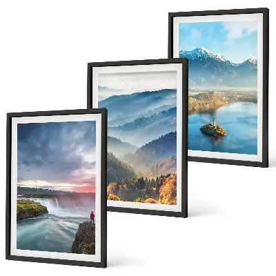 Lot de 3 tableaux pour salon représentant des paysages de montagnes avec des cascades