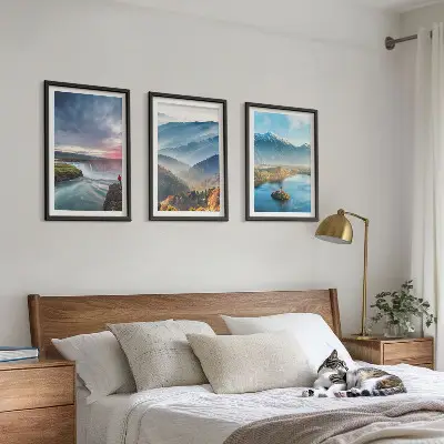 Lot de 3 tableaux pour salon représentant des paysages de montagnes avec des cascades