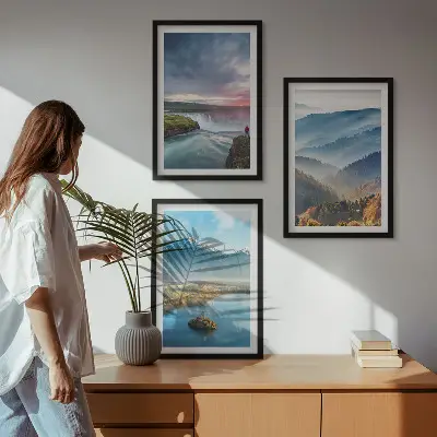 Lot de 3 tableaux pour salon représentant des paysages de montagnes avec des cascades