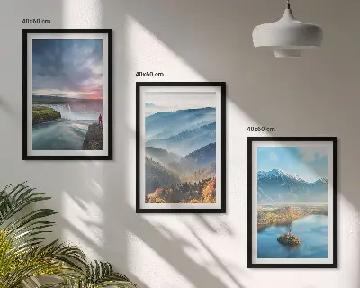 Lot de 3 tableaux pour salon représentant des paysages de montagnes avec des cascades