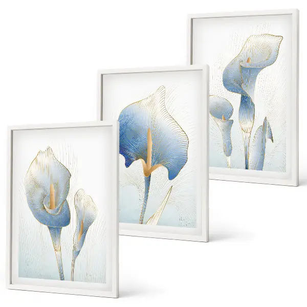 Cadre photo mural avec motif de fleurs bleues en arrière-plan