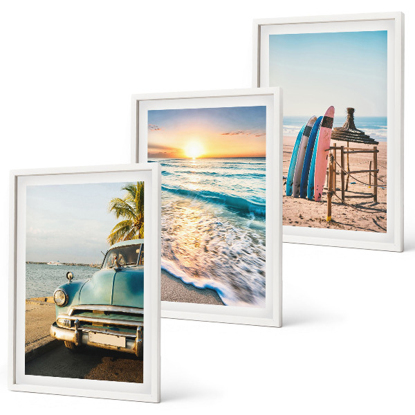 Lot de 3 tableaux pour salon Vacances au coucher du soleil à Miami