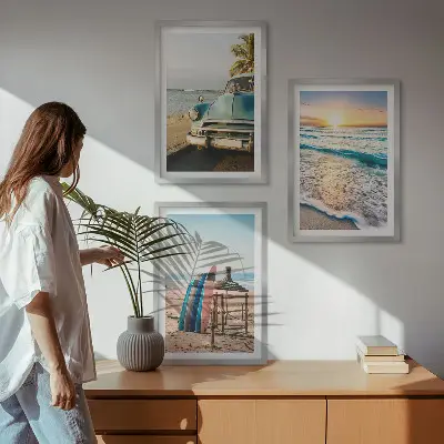 Lot de 3 tableaux pour salon représentant des vacances au coucher du soleil à Miami