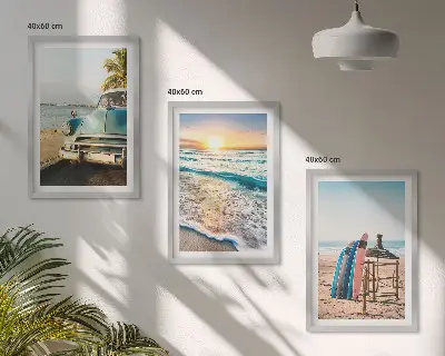 Lot de 3 tableaux pour salon représentant des vacances au coucher du soleil à Miami
