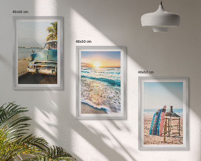 Lot de 3 tableaux pour salon Vacances au coucher du soleil à Miami