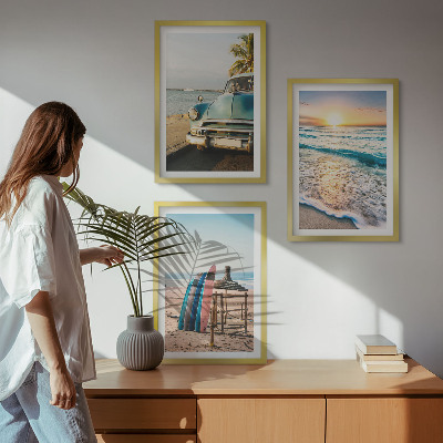 Lot de 3 tableaux pour salon Vacances au coucher du soleil à Miami