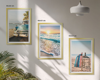 Lot de 3 tableaux pour salon Vacances au coucher du soleil à Miami