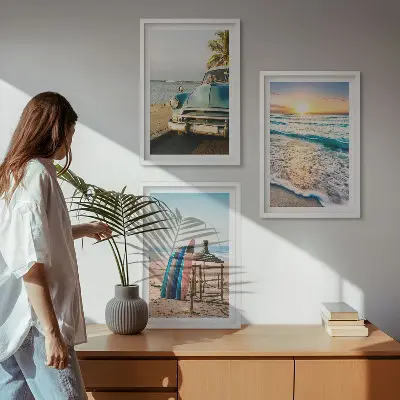 Lot de 3 tableaux pour salon représentant des vacances au coucher du soleil à Miami
