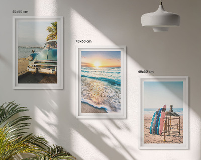 Lot de 3 tableaux pour salon Vacances au coucher du soleil à Miami