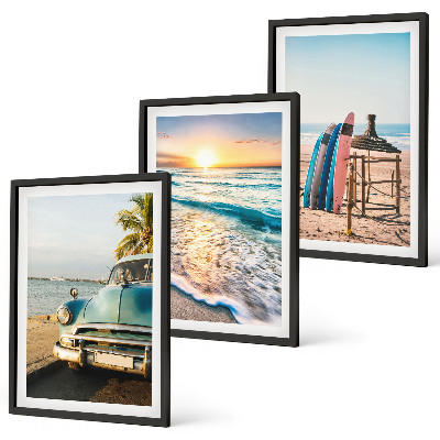 Lot de 3 tableaux pour salon Vacances au coucher du soleil à Miami
