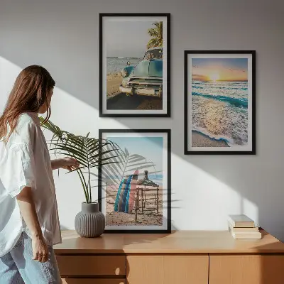 Lot de 3 tableaux pour salon représentant des vacances au coucher du soleil à Miami