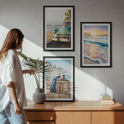 Lot de 3 tableaux pour salon Vacances au coucher du soleil à Miami