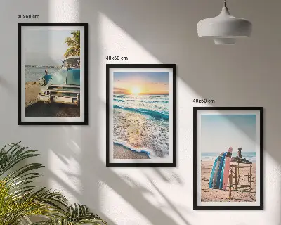Lot de 3 tableaux pour salon représentant des vacances au coucher du soleil à Miami