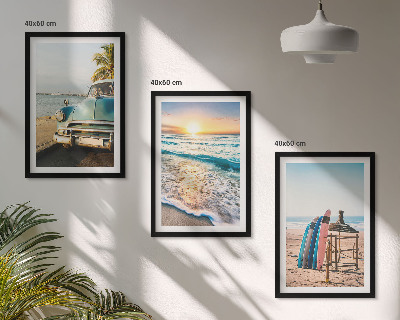 Lot de 3 tableaux pour salon Vacances au coucher du soleil à Miami