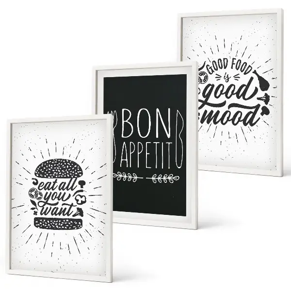 Cadre photo mural décoration avec graphiques, alimentation et slogans culinaires