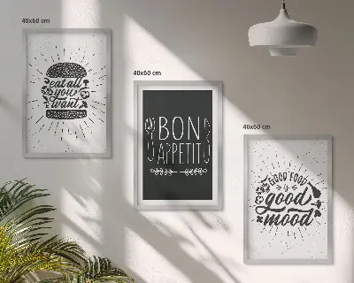 Cadre photo mural décoration avec graphiques, alimentation et slogans culinaires