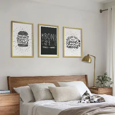Cadre photo mural décoration avec graphiques, alimentation et slogans culinaires