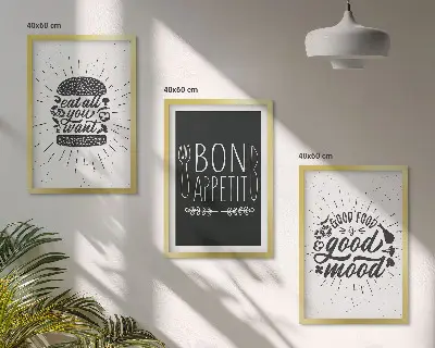 Cadre photo mural décoration avec graphiques, alimentation et slogans culinaires