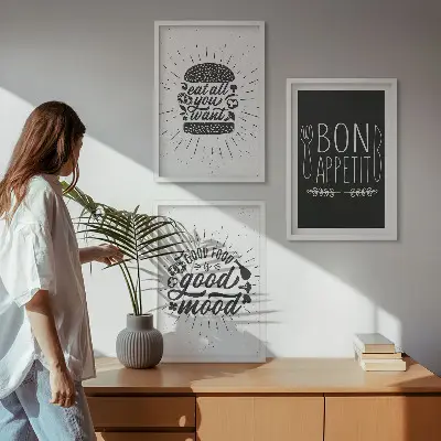 Cadre photo mural décoration avec graphiques, alimentation et slogans culinaires