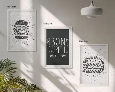 Cadre photo mural décoration avec graphiques, alimentation et slogans culinaires