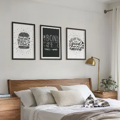 Cadre photo mural décoration avec graphiques, alimentation et slogans culinaires