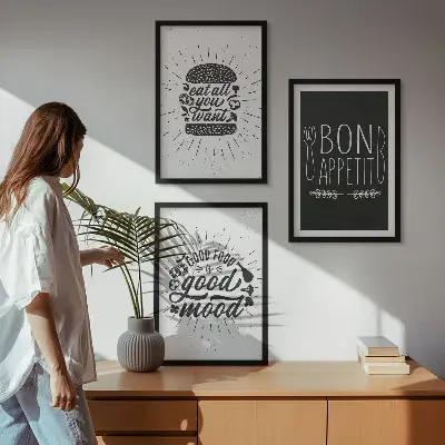 Cadre photo mural décoration avec graphiques, alimentation et slogans culinaires