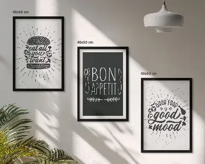 Cadre photo mural décoration avec graphiques, alimentation et slogans culinaires