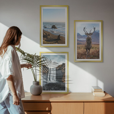Lot de 3 tableaux pour salon Paysages de montagne avec une cascade