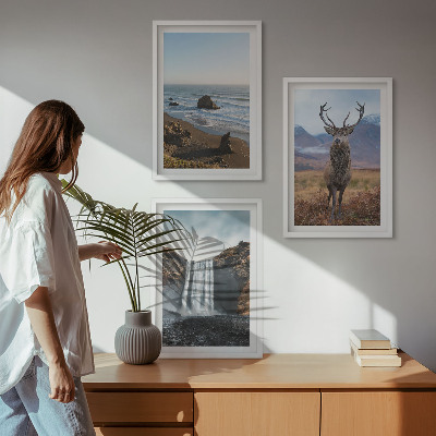Lot de 3 tableaux pour salon Paysages de montagne avec une cascade