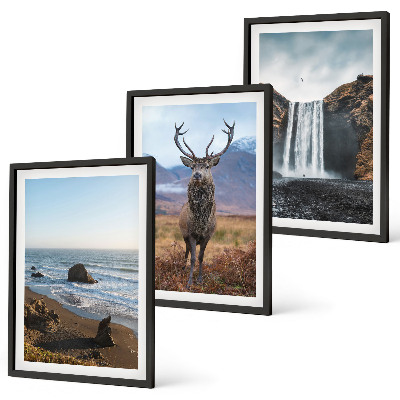 Lot de 3 tableaux pour salon Paysages de montagne avec une cascade