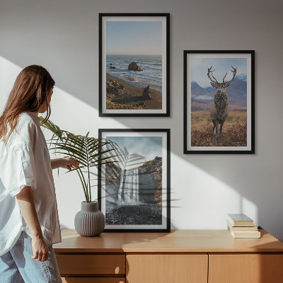 Lot de 3 tableaux pour salon Paysages de montagne avec une cascade