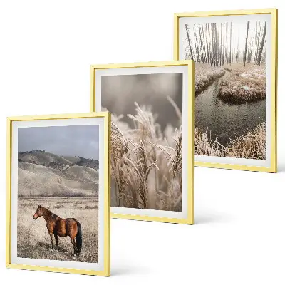 Lot de 3 tableaux pour salon représentant un paysage de chevaux dans l'herbe au bord d'un ruisseau