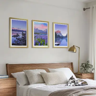 Cadre photo mural paysage de montagnes avec eau et ciel