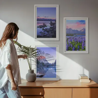 Cadre photo mural paysage de montagnes avec eau et ciel