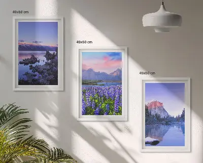 Cadre photo mural paysage de montagnes avec eau et ciel