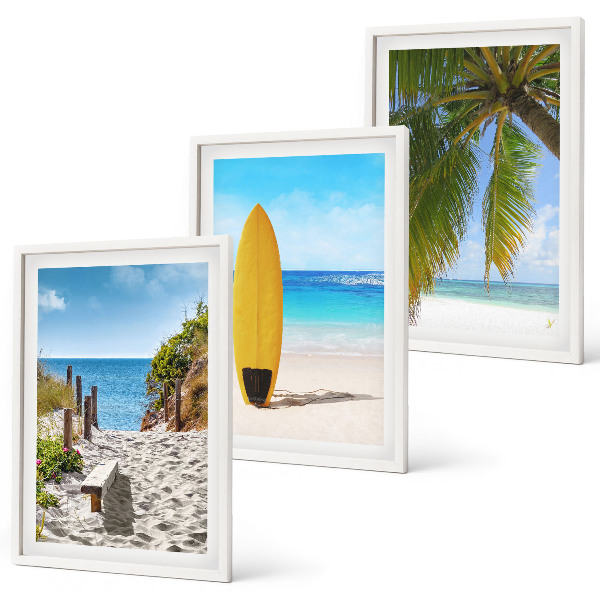 Lot de 3 tableaux pour salon Plages de vacances, vagues, palmiers