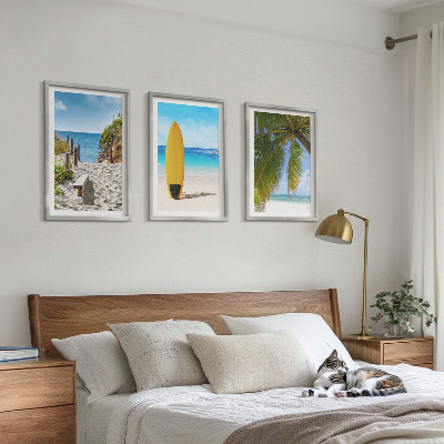 Lot de 3 tableaux pour salon Plages de vacances, vagues, palmiers