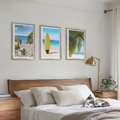 Lot de 3 tableaux pour salon sur le thème des plages de vacances, des vagues et des palmiers