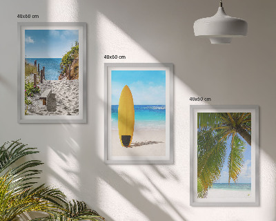 Lot de 3 tableaux pour salon Plages de vacances, vagues, palmiers